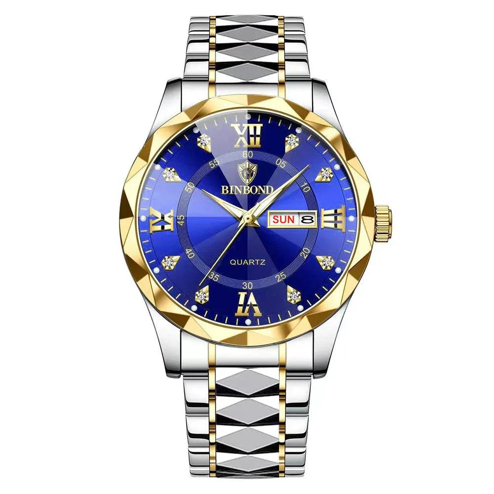 BINBOND B2521 Top Brand Diamond Mirror Luxury Men Quartz Wristwatch