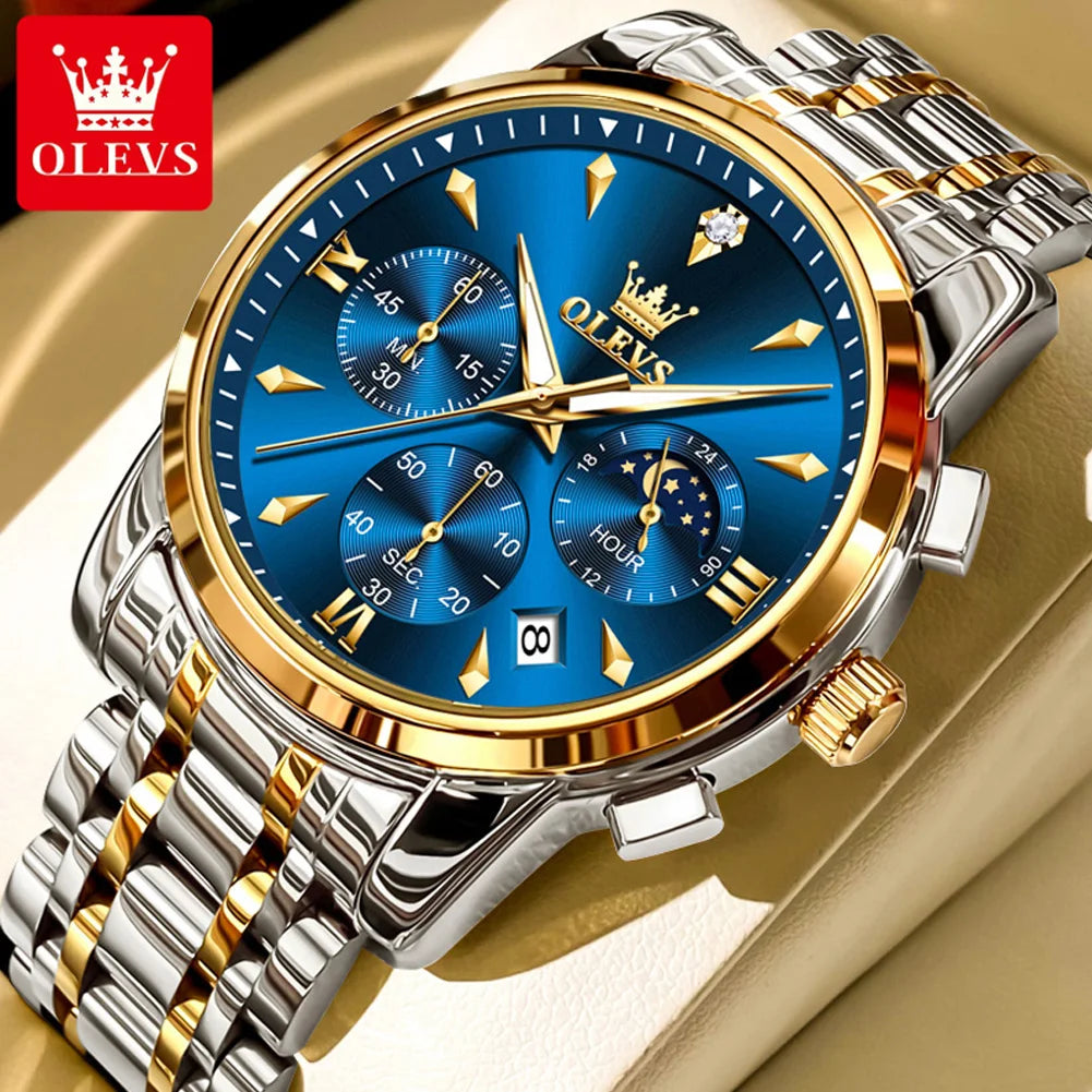 OLEVS 3639 Chronograph Men's Watch, Waterproof Luminous Moon Phase Watch