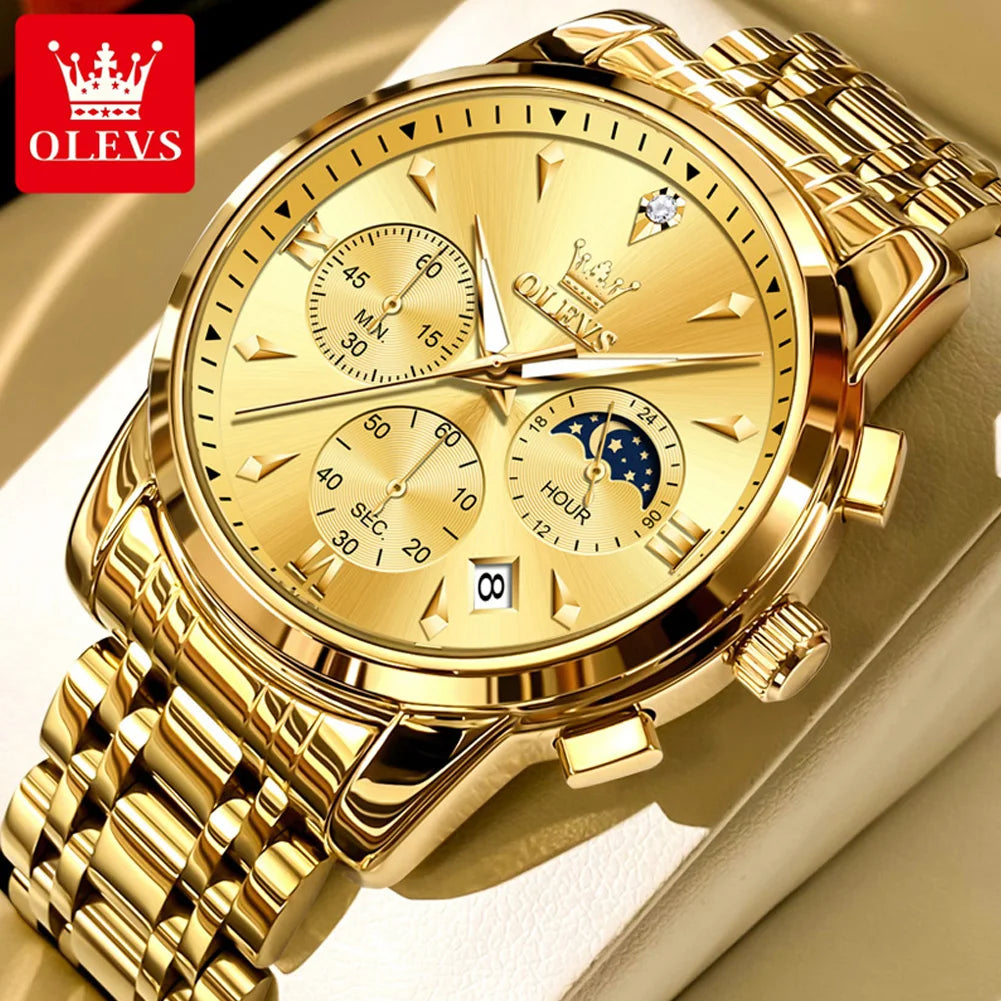 OLEVS 3639 Chronograph Men's Watch, Waterproof Luminous Moon Phase Watch