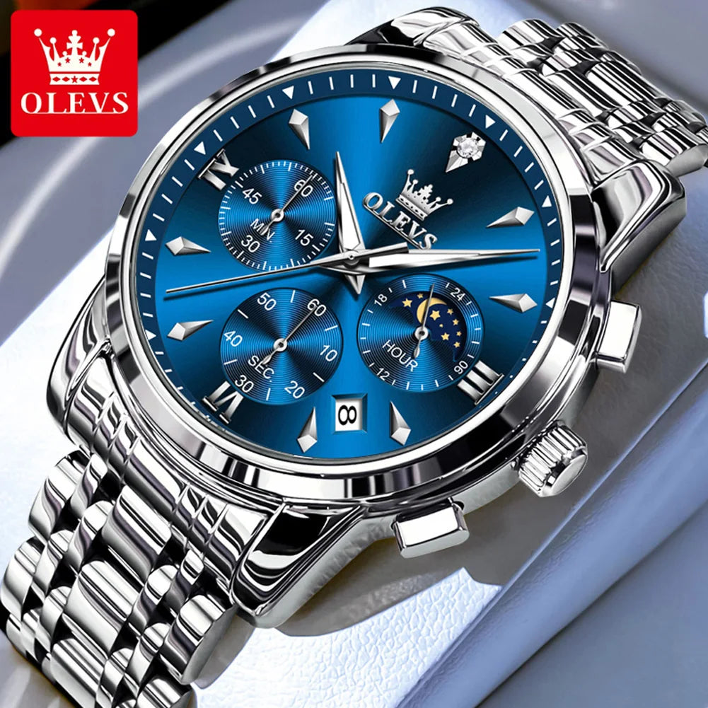 OLEVS 3639 Chronograph Men's Watch, Waterproof Luminous Moon Phase Watch