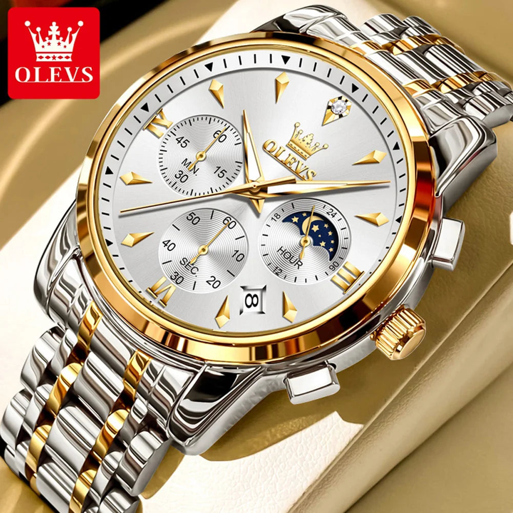 OLEVS 3639 Chronograph Men's Watch, Waterproof Luminous Moon Phase Watch