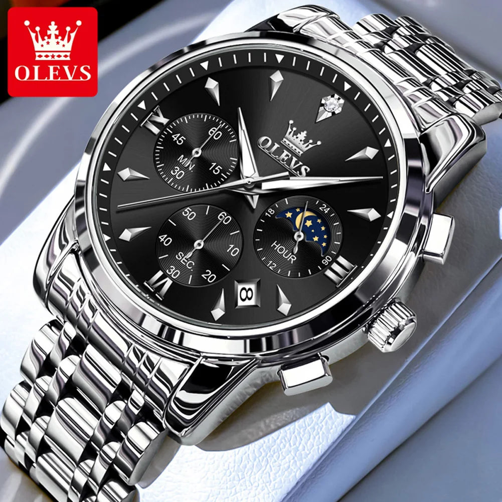 OLEVS 3639 Chronograph Men's Watch, Waterproof Luminous Moon Phase Watch