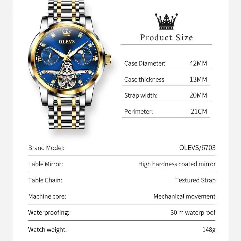 OLEVS 6703 Original Automatic Mechanical Moonphase Watch