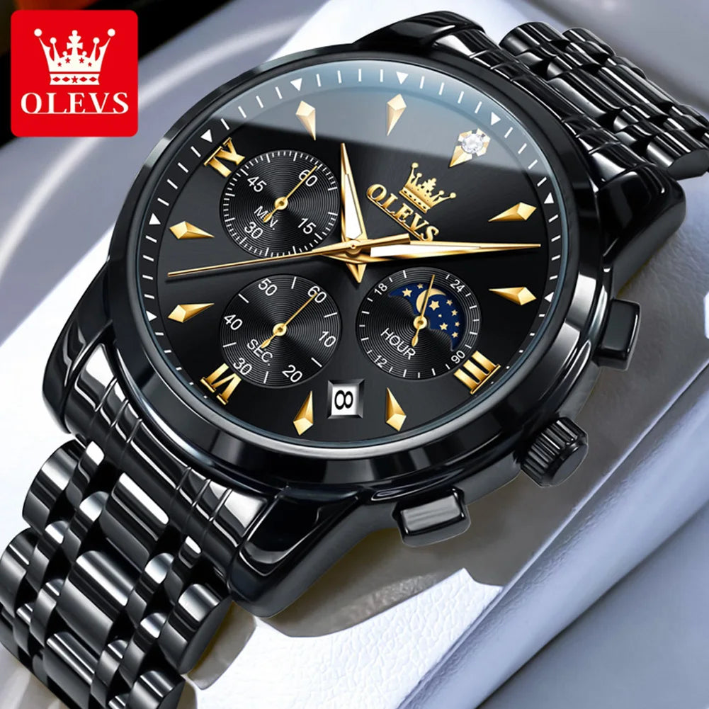 OLEVS 3639 Chronograph Men's Watch, Waterproof Luminous Moon Phase Watch