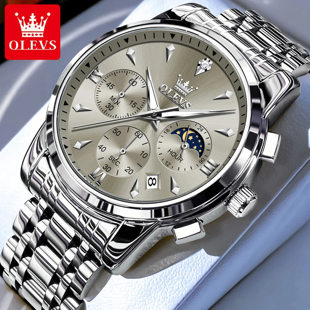 OLEVS 3639 Chronograph Men's Watch, Waterproof Luminous Moon Phase Watch