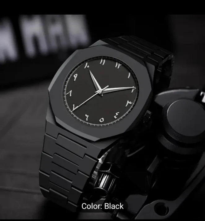 Stealth All-Black Modern Arabic Watch