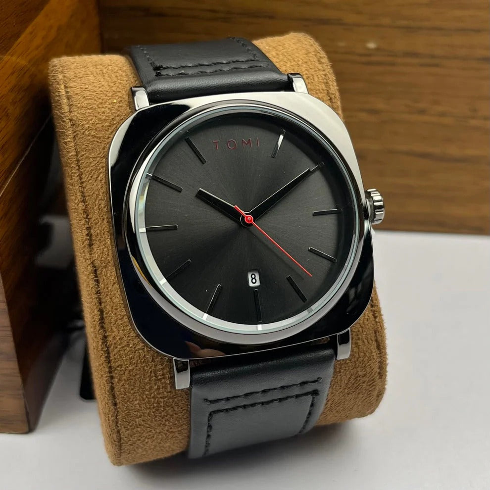 TOMI T-084 Men's Watch Quartz Date Leather Straps