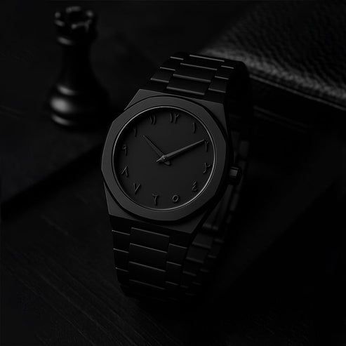 Stealth All-Black Modern Arabic Watch